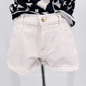 FRAME DENIM Le Cutoff White Denim Roll Hem Shorts in Blanc
